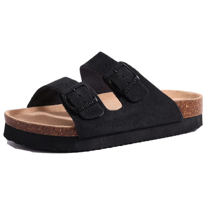 Comwarm Fashion Women's Suede Mules Slippers Men Clogs Cork Insole Sandals With Arch Support Outdoor Beach Slides Home Shoes